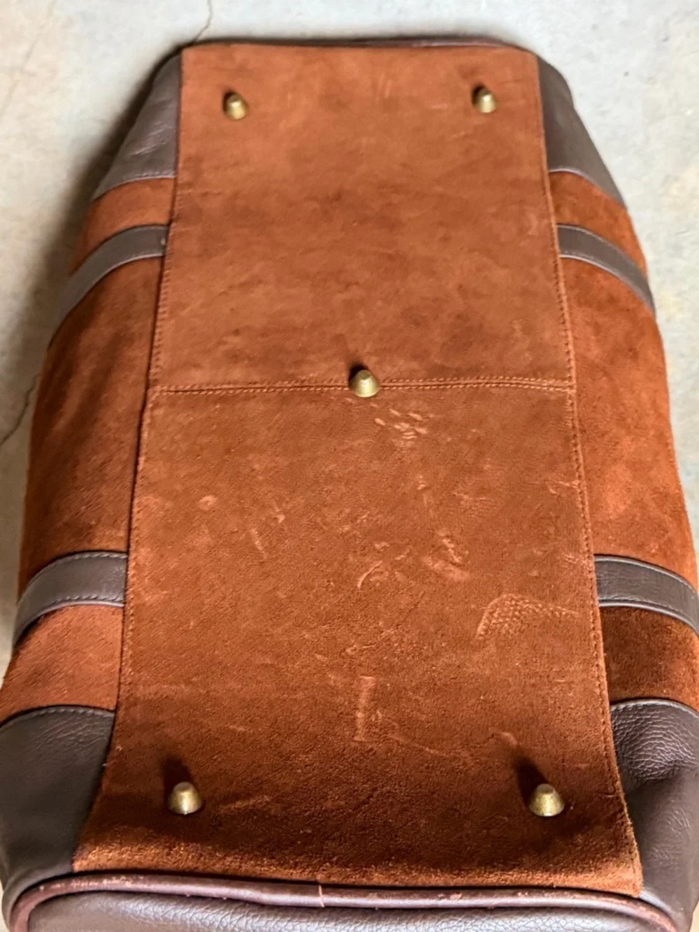 2003 Marlboro Grit Gear Suede Duffel Bag in Chestnut and Dark Brown